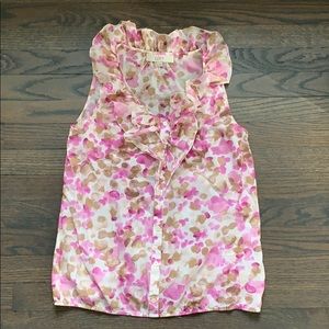 Ruffle neck button front sleeveless top